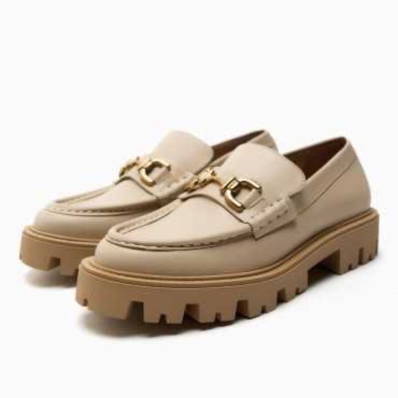 Zara Buckle Leather Lug Sole Loafers. Size 38/7.5, New With Tags! - Picture 1 of 7